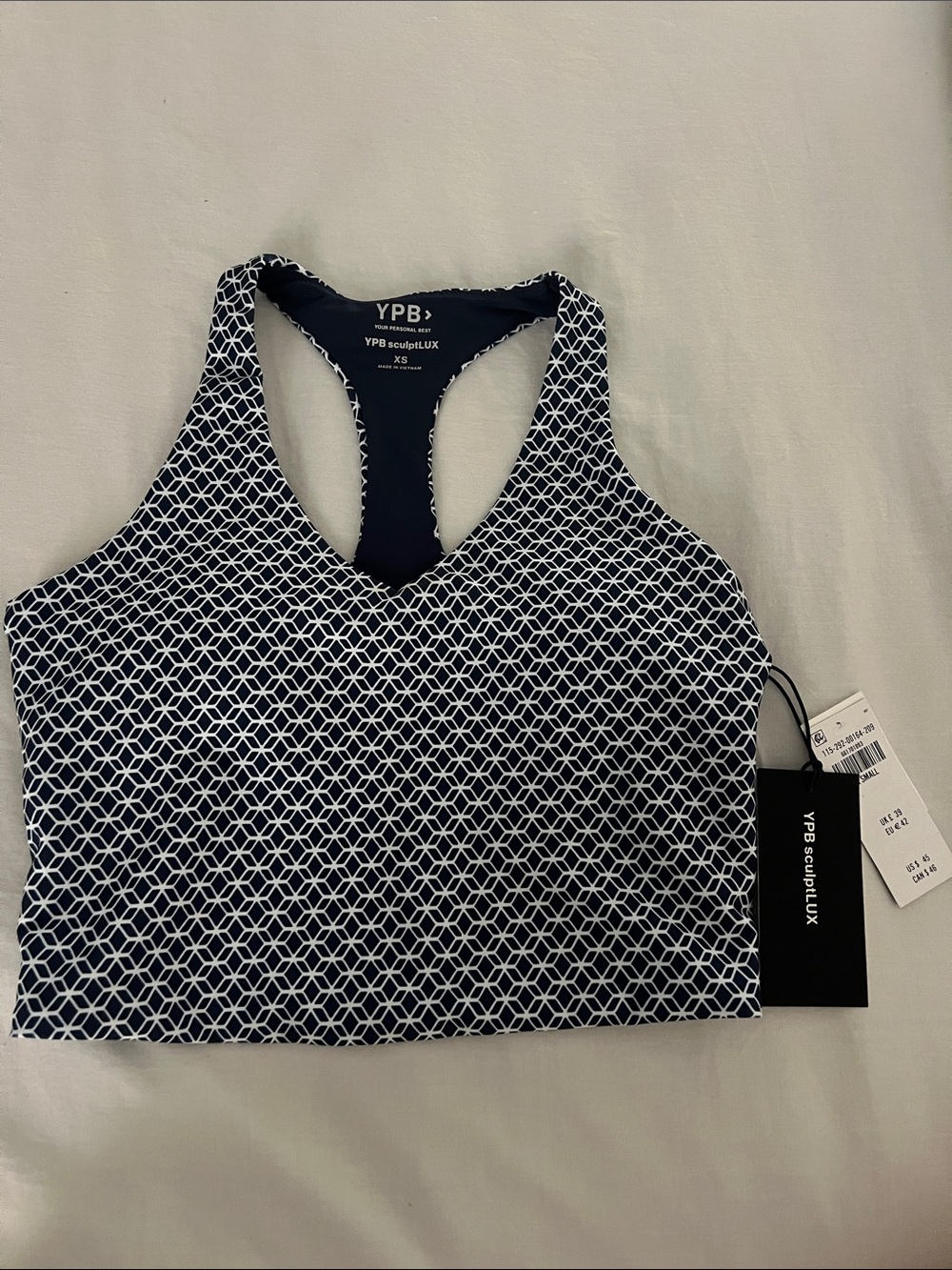 Abercrombie & Fitch Navy and White Geometric Racerback Sports Bra